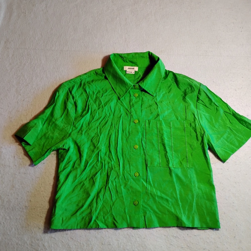 Jason Wu Bright Green Short Sleeve Button-Down Shirt